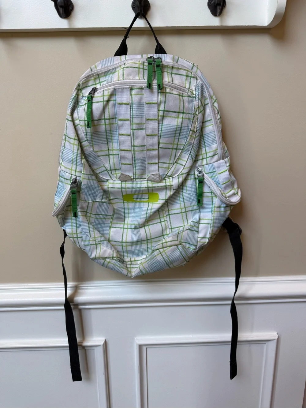 Oakley White and Green Plaid Kids Backpack